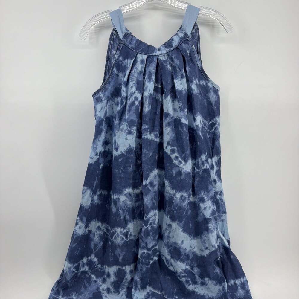 Bellambia Dress Women's S Blue Tie-Dye Linen Shift Halter Tie Neck Sleeveless